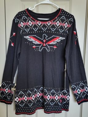 Double D Ranch Black Long Sleeve Tee with Embroidered Accents Rain Bird NWT 1X